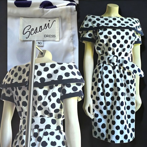 Vintage Polka Dot Scaasi Boutique Dress Size 10 White And Black